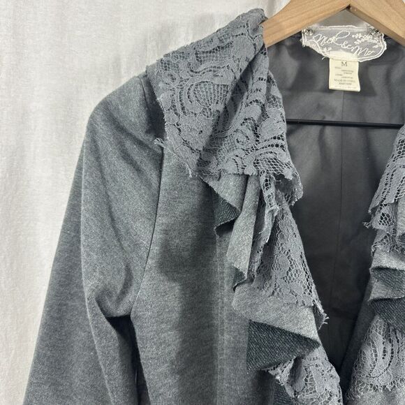 Nic & Mo Anthropologie Lace Ruffle Coquette Peplum Jersey Knit Cardigan Womens M - Picture 5 of 9